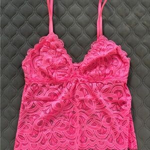 Aerie Bright Pink Lace Top, Size Small